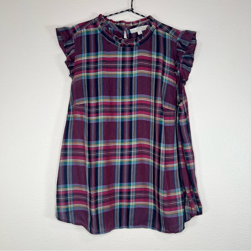 LOFT Burgundy Red Purple Colorful Plaid Sleeveless Top Plus Size 14 - Picture 2 of 11